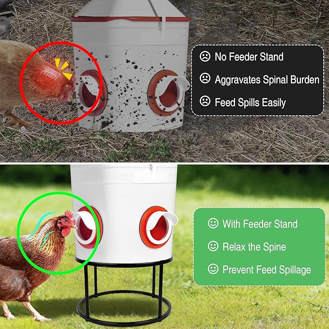 2 PCS Metal Stand for Chicken Feeder Waterer, Heavy Duty Chicken Feeder Stand Holder, Round Support Rack with 4 Rust-Resistant Iron Legs, Buckets Stand for Coop Poultry Indoor Outdoor Use, Black