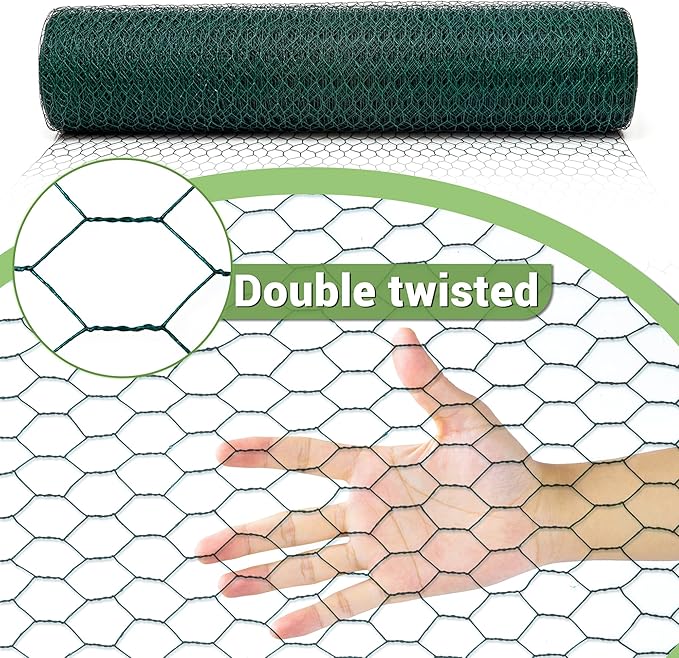 Chicken Wire Fencing Mesh, Galvanized Hexagonal Floral Chicken Wire, Outdoor Anti-Rust Poultry Netting for Garden Fence (4 ft x 100 ft, PVC Coated)