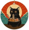 Black Cat Ramen Christmas Ornament - Funny Ramen Japanese Anime Gifts for Women, Men, Cat Lovers - Kawaii Noodle Pet Decor Ceramic Ornament