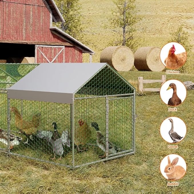 Metal Chicken Coop Chicken Run with Waterproof Anti-UV Cover, 120×40×40 in Outdoor Chicken Pen, Black Square Tube Poultry Cage for Backyard Hens Ducks