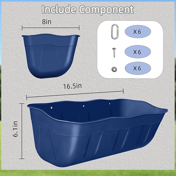 Hanging Goat Feeders,Chicken Feeder Waterer,Large Feed Trough 7.5 Quart 2 Pack,Hanging Fence Feed Trough for Poultry Livestock,Blue