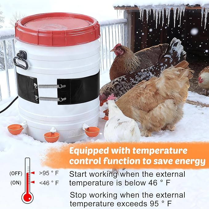 Thermo Bucket Belt Heated Strap Compatible with RentACoop 2-5Gallon Chicken Waterer,Auto-Thermostatic Chicken Water Heating Wrap with 6.6ft Power Cord,Keep Poultry Water from Freezing in Winter