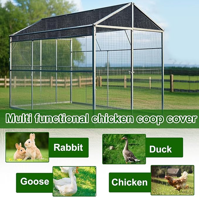 Black Chicken Coop Shade Cover, 11.5 * 6.6 FT UV 90% Shade Cloth with 20 Pcs Ball Bungees Cords, Chicken Cage Cover Chicken Run Sun Shade Mesh with Grommets for Outdoor Patio Garden Plants