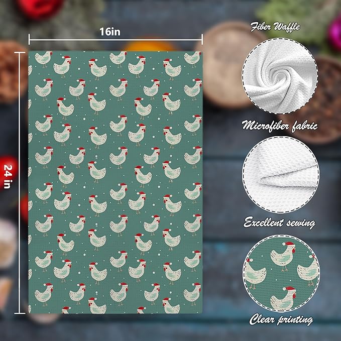 Funny Christmas Chicken Kitchen Towels,Chicken Gifts Farm Christmas Decorations Hand Towels for Bathroom,16x24 Inch