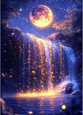 MAXBYE Moonlight Waterfall Diamond Art Kits for Adults Adults, Moon 5D DIY Diamonds Painting Kits for Beginners, DIY Full Drill Round Landscape Diamond Kits for Home Decor 12x16 Inch
