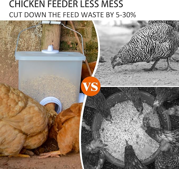 Large Automatic Chicken Feeder No Waste Poultry Feed Bucket 3 Gallon Feeding Container with 3 Ports