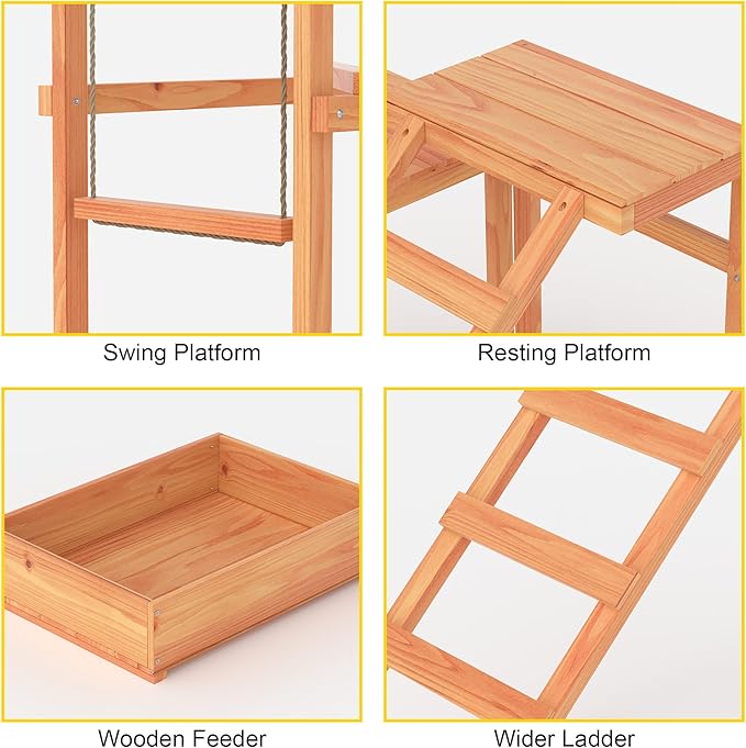 Chicken Activity Play Perches for Poultry Run, Swing Stand, Wood Chicken Toy for 3-4 Birds, Wooden Chicken Coops Accessory with Multiple Perches & Ladder & Feeder (34.5" L x 27.5" W x 31.5" H)