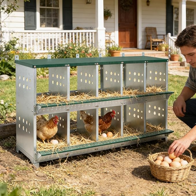 10 Compartment Metal Chicken Nesting Box, Roll Out Hen Laying Box for Easy Egg Collection, Wall Mount Poultry Nest Box for Backyard Chickens, Green, 53" L x 16" W x 26.30" H