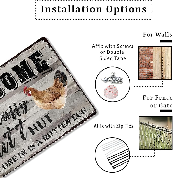 Funny Chicken Coop Metal Tin Sign - Fluffy Butt Hut Last One in is A Rotten Egg Chicken Tin Sign Wall Plaque for Home Kitchen Outdoor Decorative Farmhouse Country Yard Sign 12x8Inch