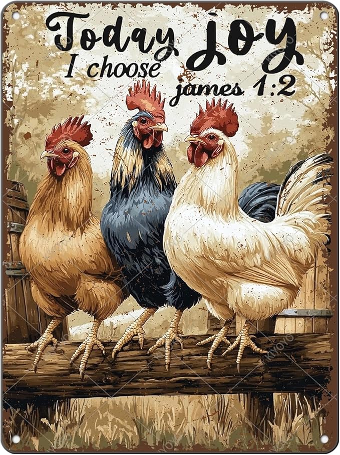 Funny Chicken Farm Animal Tin Sign Retro Metal Wall Decor Vintage Today I Choose Joy Wall Art Poster for Home Outdoor Garden Chicken Coop Farm Decor Gift 16x12 Inch
