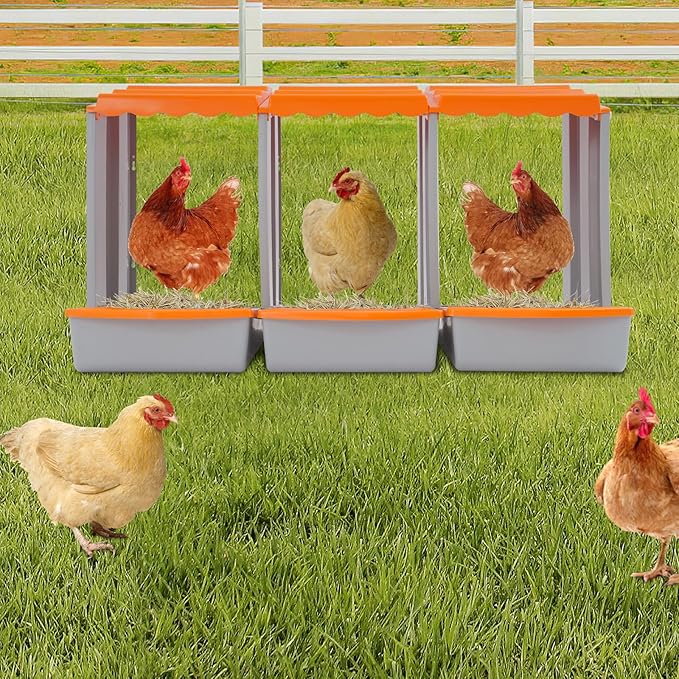 Chicken Nesting Boxes 3 Compartment PP Nesting Box with Inclined Nesting Boxes & Vented Holes Wall Mount Chicken Laying Boxes for Chicken Coop (Orange)