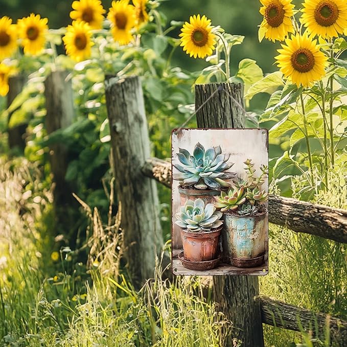Vintage Tin Sign Metal Home Decor Flower Art Wall Sign Decor Southwestern Art for Home Kitchen Bar Room 8x12inch