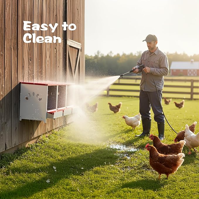 Chicken Nesting Boxes, 3 Hole Large Metal Hen Laying Box with Swing Perch and Roll Away Egg Collection, Wall Mountable with Vented Holes for Chickens Ducks Birds