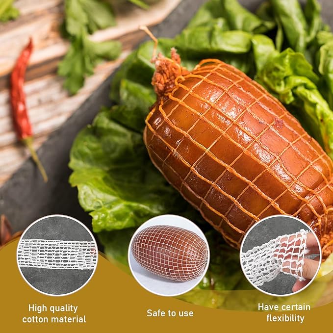 Jeffdad 5m Meat Netting Roll, Size 18 Elastic Turkey Ham Ham Press Mold for Deli Meats Cooking Wrapping Mesh Poultry Ham Netting Smoked Meat Butcher Twine Net Roll Wrapping Net (3m)