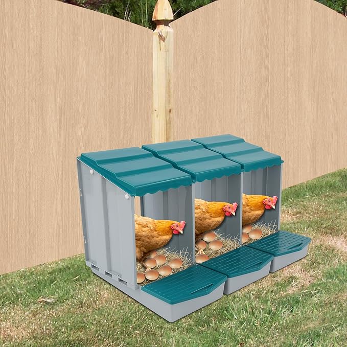 Chicken Nesting Boxes 3 Compartment PP Nesting Box with Inclined Nesting Boxes & Vented Holes Wall Mount Chicken Laying Boxes for Chicken Coop (Green)