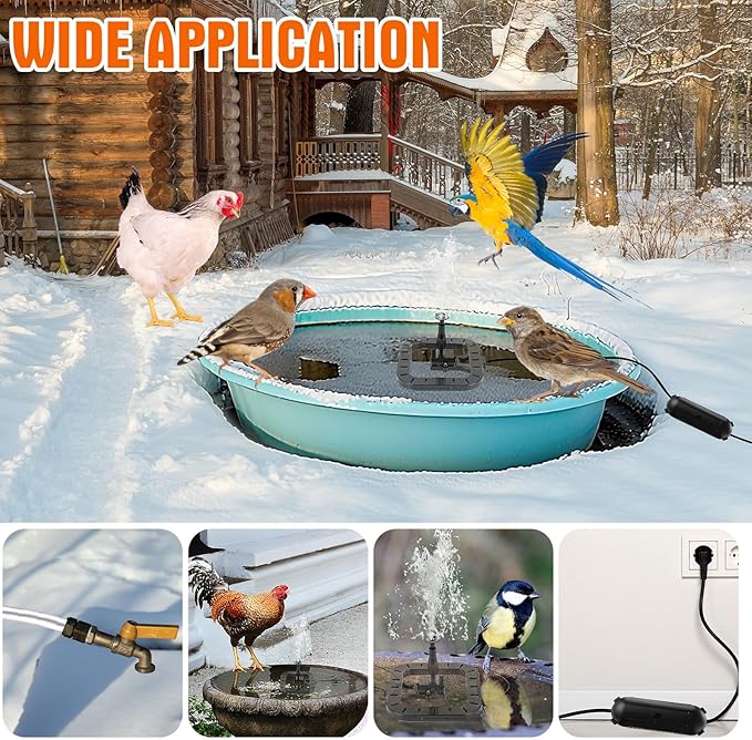 55w Bird Bath Heater with Fountain for Outdoors in Winter Submersible Bird Bath Deicer Pond Deicer with Thermostatically Control Tape Cord Cover for Chicken Livestock Garden Anti Freezing