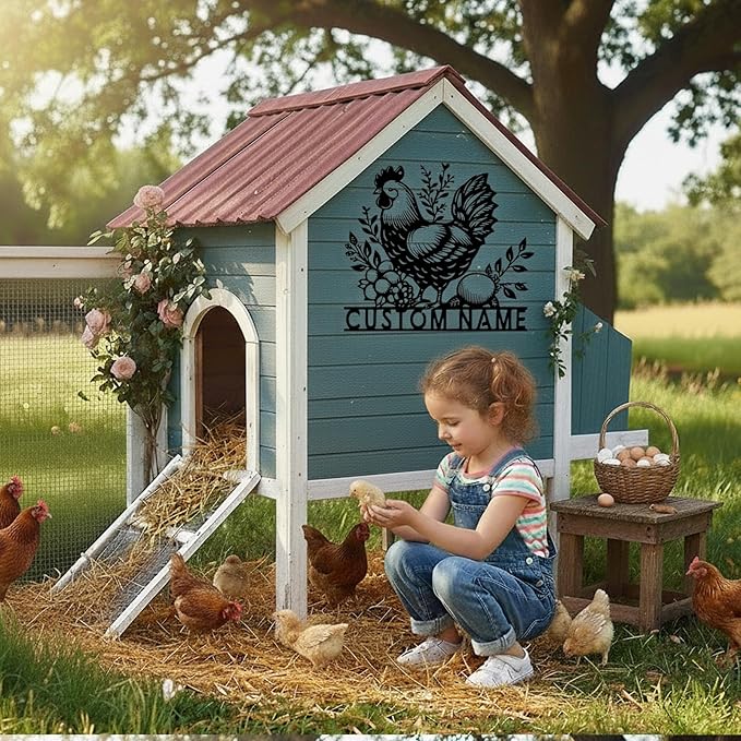 Custom Chicken Coop Metal Sign, Personalized Chicken Coop Sign for Outside, Custom Metal Hen House Farm Signs, Chickens Hen House Farmhouse Wall Art Decor