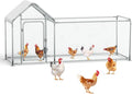 Metal Chicken Coop, Walk-in Chicken Run with Waterproof & Anti-UV Cover Poultry Cage Spire Roof with Lockable Door Chicken Hen House for Duck Rabbit Outdoor Farm