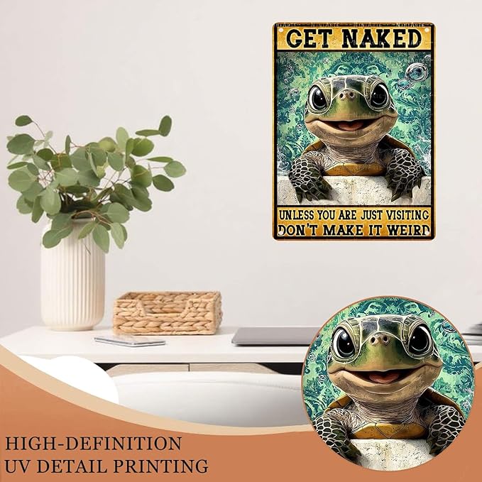 Funny Turtle Bathroom Vintage Tin Sign Turtle Metal Sign Beach Bathroom Wall Decor 12X16Inch