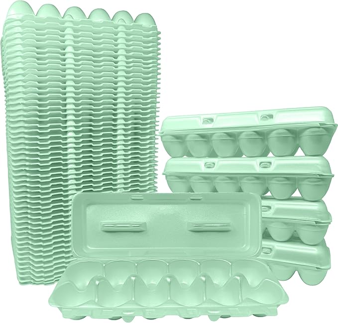 Cackle Hatchery Foam Egg Cartons for Chicken Eggs Holds 1 Dozen Eggs (Green, 50pk)