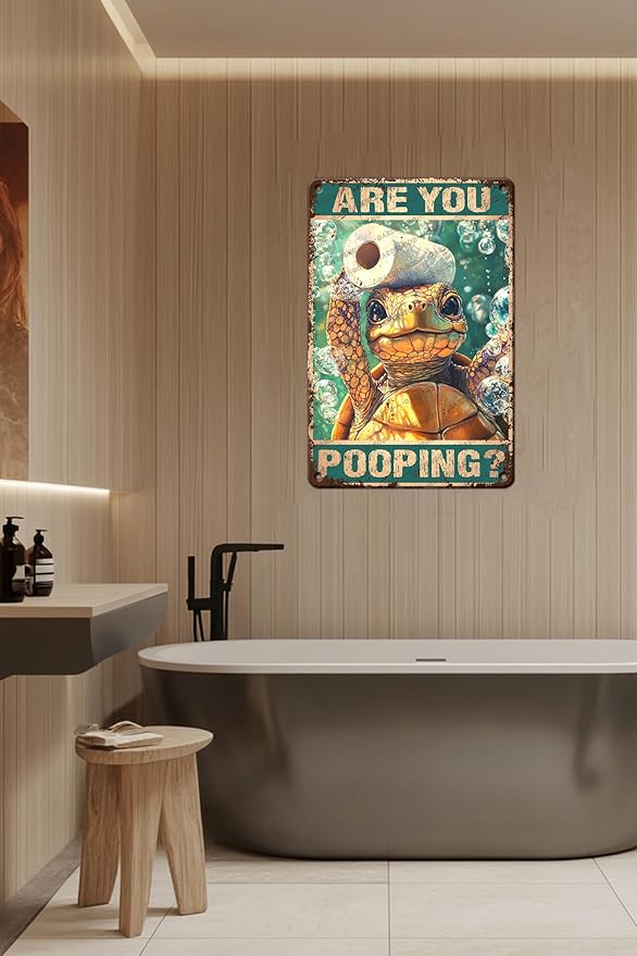 Vintage Bathroom Ocean Turtle Metal Sign Bathroom Ocean Turtle Toilet Novelty Metal Poster Home Kitchen Aluminium Sign Art Wall Decor 16x12 Inch