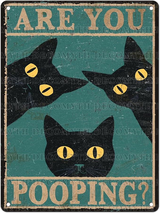 Black Cat Vintage Tin Sign Are You Pooping Metal Tin Sign for Bathroom Decor Poster 12 * 16inch