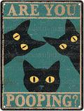 Black Cat Vintage Tin Sign Are You Pooping Metal Tin Sign for Bathroom Decor Poster 12 * 16inch