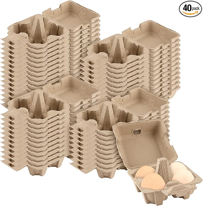 40 Pack Empty Egg Cartons Bulk, 4 Count Pulp Fiber Egg Tray Holder Eggs Storage Containers for Family, Farm,Market