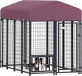 PawHut Outdoor Dog Kennel with Roof, 8' x 4' x 6' Heavy Duty Welded Wire Dog Playpen Enclosure with Escape-Proof Lock, Adjustable Bowls, UV-Resistant & Waterproof Cover, for S&M&L Breeds, Silver