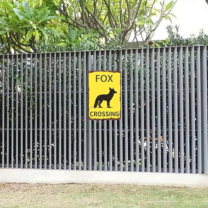 Metal Signs Fox Crossing Vintage Tin Sign for Home Bar Living Room Garden Yard Outdoor Wall Decor 12x8 Inch