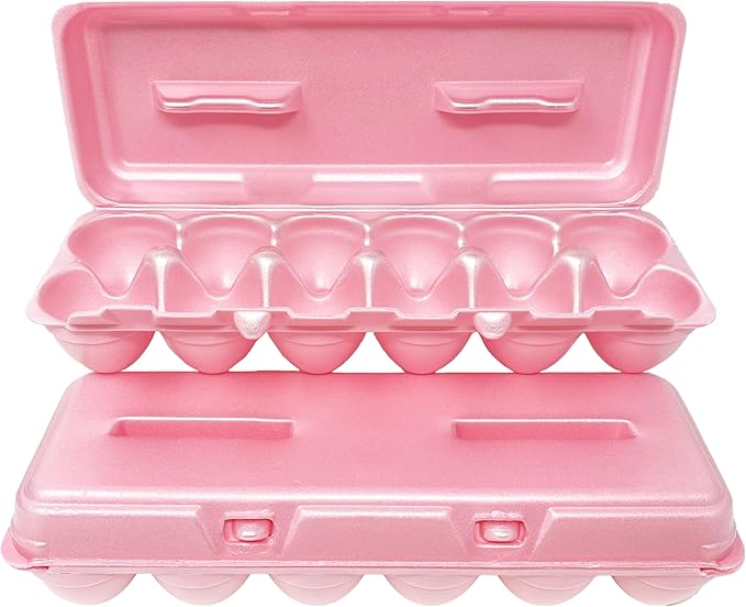 Cackle Hatchery Foam Egg Cartons for Chicken Eggs Holds 1 Dozen Eggs (Pink, 15pk)