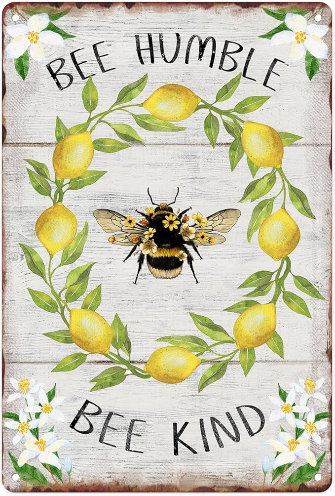 Sanwarm Metal Sign 8X12 Inch, Yellow Lemon Leaf Vintage Tin Sign Wall Art Decor for Home, Living Room, Kitchen, Garden, Bedroom, Office, Hotel, Cafe And Pub Decoration