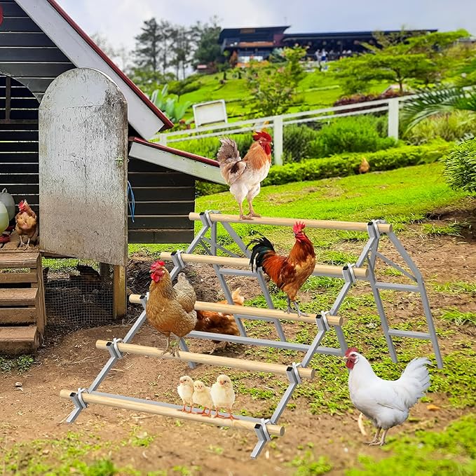 Chicken Perch Roosting Bars, Chicken Perch for Coop, Roosting Bars for Chickens Coop, Chicken Perch Ladder, DIY with Your Own Wooden Boards, Silver