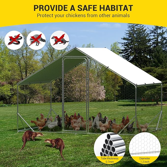 Garvee Large Chicken Coop, Metal Chicken Coop with Anti-Ultraviolet Waterproof Cover, Spire Roof Walk in Poultry Cage, for Backyard and Farm Use, 9.8 ft x 6.5 ft x 6.5 ft