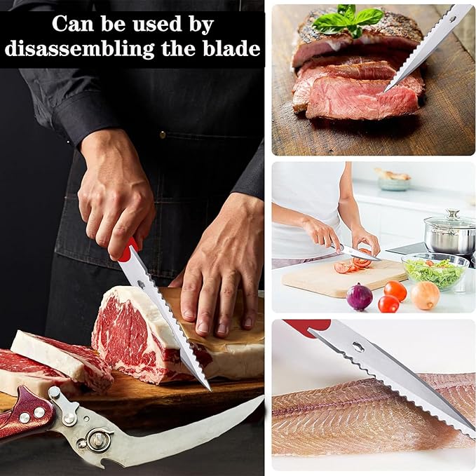 Heavy Duty Poultry Shears, Professional Kitchen Scissors, Kitchen Shears for Food Heavy Duty Chicken Scissors,Spatchcock Turkey Shears that Come Apart,Red