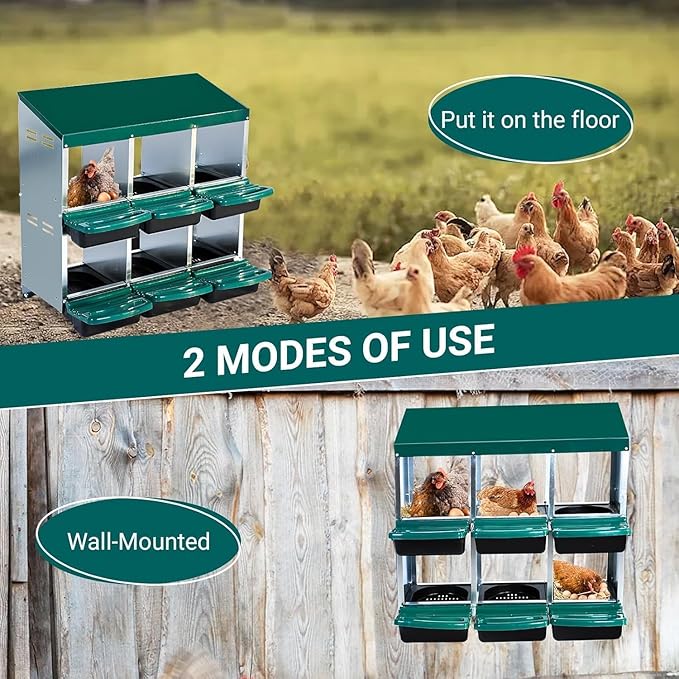 Nesting Boxes for Chickens - 6-Hole Chicken Nesting Boxes for Laying Eggs,Chicken Nesting Box with Lockable Lid - Secure Egg Laying Box for Farm & Backyard - Easy Egg Collection & Protection