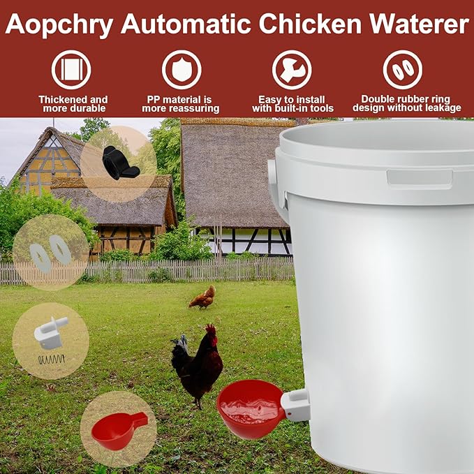 Automatic Water Cup Repair Kit - 10-Piece Set with Springs, Nuts, Plugs & Gaskets for Red/Blue Chicken Waterer Cups