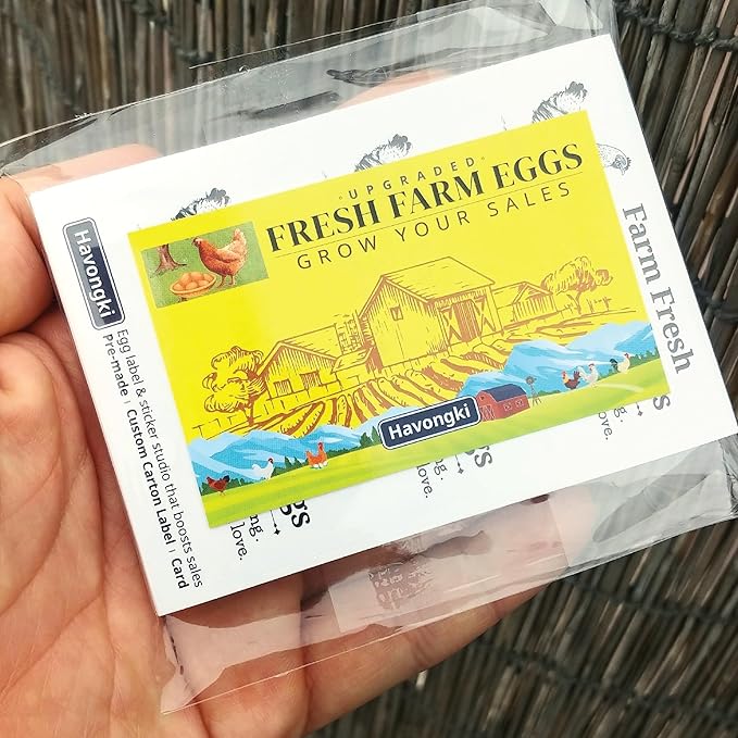 120 Chicken Egg Carton Labels Stickers | White | Farm Fresh Eggs | 4 6 12 15 18 30 48 50 Count - Basket Box Container Extra Organizer Farm Supplies, 66mm x 26mm