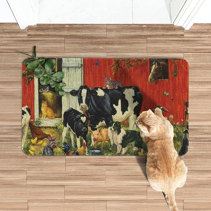 Roszwtit Farmhouse Kitchen Rugs and Mats, Farm Animal Door Mat, Seasonal Washable Non-Slip Floor Mats for Home Kitchen Decor 30x17 Inch