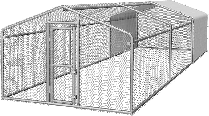 Large Metal Chicken Coop, Chicken Run for 20-30 Chickens, Heavy Duty Walk-in Poultry Cage with Waterproof Anti-UV PE Cover for Ducks Rabbits Geese, 19.5x9.7x6.4ft