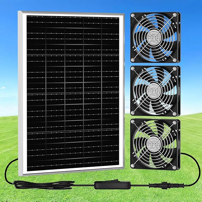5.5" Solar Chicken Coop Fan 3 Kit, 30W Solar Powered Greenhouse Fan, Solar Exhaust & Intake Fans Outdoor Waterproof, 16.7 ft Cord, for Outside Shed Doghouse Ventilation Air Circulation Cooling