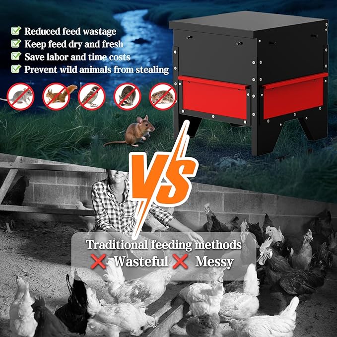 Automatic Chicken Feeder, 60-90lb Large Capacity, All Metal Poultry Feeder, No Waste Waterproof Chicken Feeder, Suitable for Geese, Ducks, Turkeys, Quails