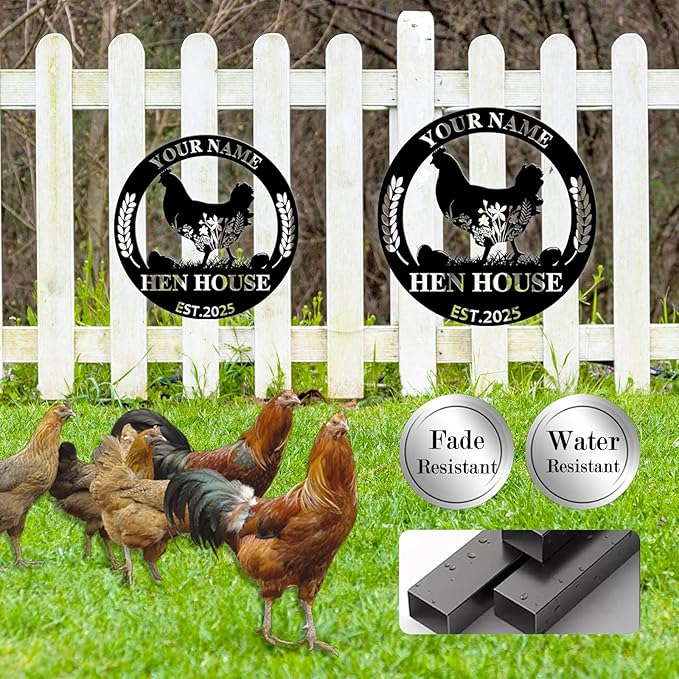 Custom Chicken Coop Metal Sign, Personalized Farmhouse Wall Decor, Vintage Fluffy Butt Hut Decor, Custom Name Sign for Farm, Gifts for Chicken Lovers