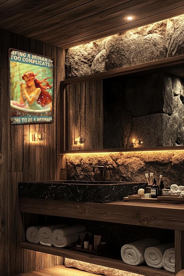 Mermaid Metal Sign Being A Human Is Too Complicated Time To Be A Mermaid Novelty Metal Poster Home Kitchen Bathroom Aluminium Sign Art Wall Decor 16x12 Inch