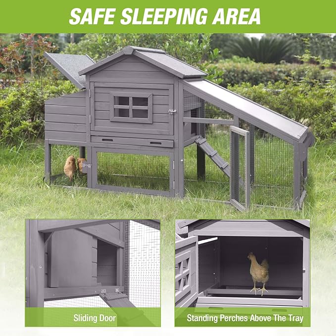 GUTINNEEN Chicken Coop Mobile Hen House Wooden with Run Poultry Cage with Nesting Box,Movable