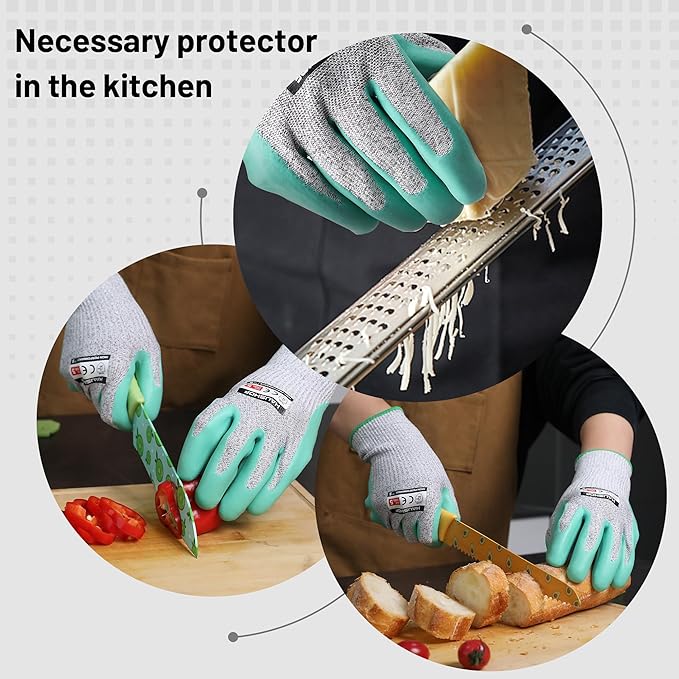 HAUSHOF Cut Resistant Work Gloves Level 5 Protection with Latex Coating, 3-Pairs Cutting Proof Working Gloves Breathable for Men and Women Kitchen, Gardening Work, Medium Size