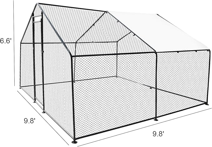 9.8'L x 9.8'W x 6.6'H Large Chicken Coop, Metal Chicken Run, Walk-in Chicken Pen Poultry Cage House with Waterproof and Anti-Ultraviolet Cover for Outdoor Backyard Farm Use