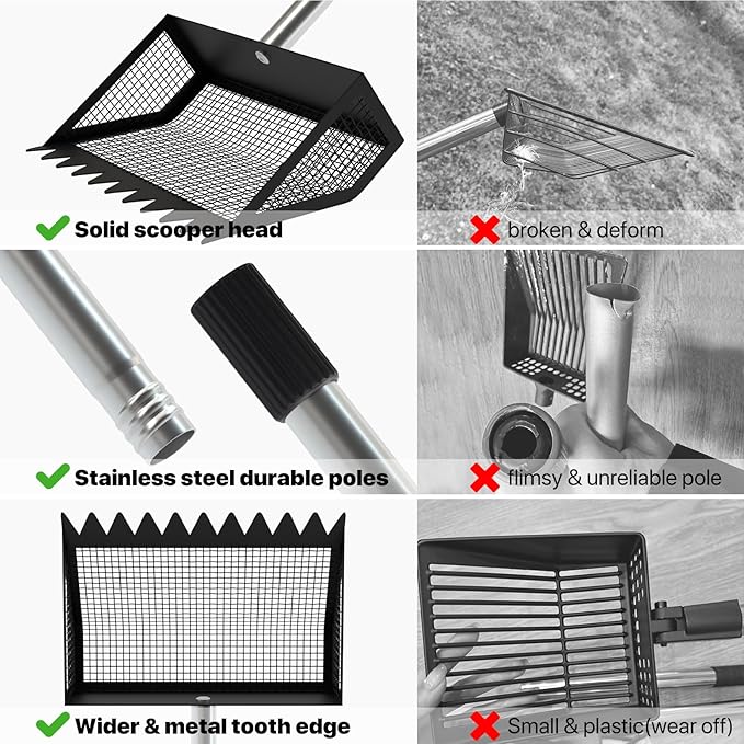 Chicken Poop Scooper, 10" Large Chicken Poop Scooper Head for Sand, 62-inch Long Handle Chicken Droppings Scoop Rake for Chicken Coop, Chicken Coop Accessories Tool for Clean