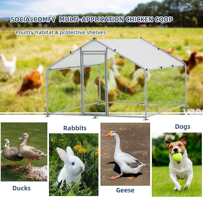 Large Metal Chicken Coop Walk-in Poultry Cage Hen Run House Duck House Rabbits Habitat Cage Spire Shaped Coop with Waterproof and Anti-Ultraviolet Cover for Outdoor Farm Use