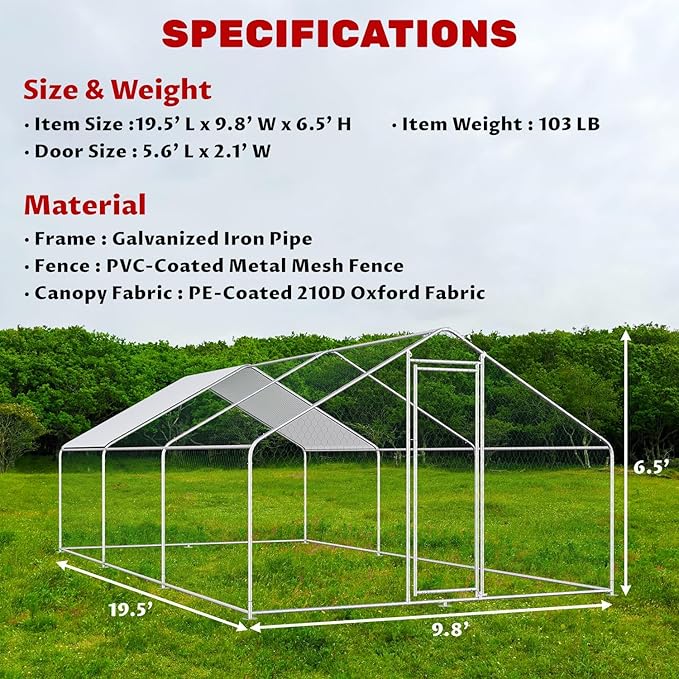 Large Metal Chicken Coop Walk-in Poultry Cage Chicken Run Pen Rabbit Duck House with Waterproof and Anti-UV Cover for Outdoor Farm Use